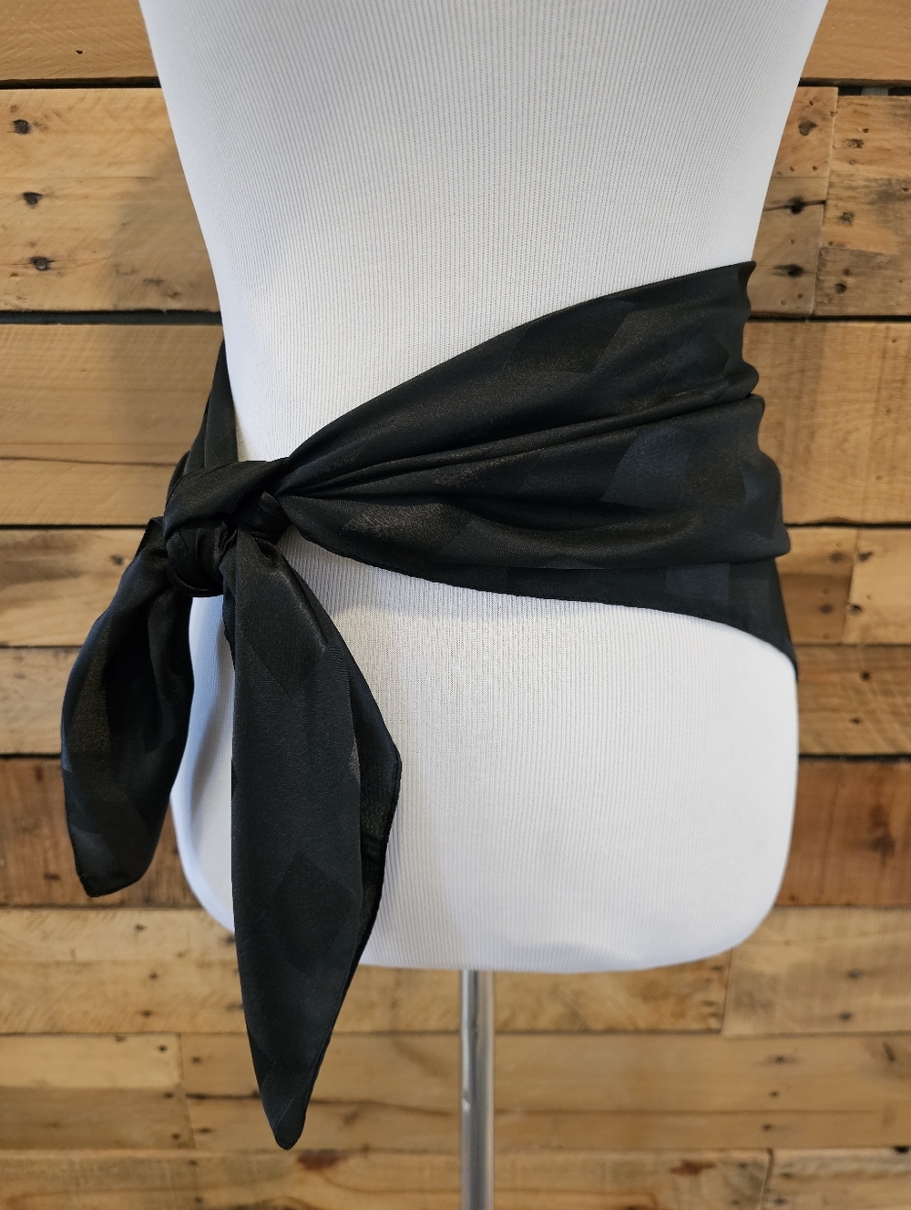 Vintage Black On Black Scarf w/ Square Motif 34" X 34" - Picture 3 of 4